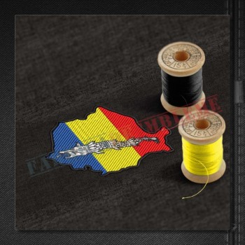 Emblema Harta Romaniei cu tricolor si lupul dacic